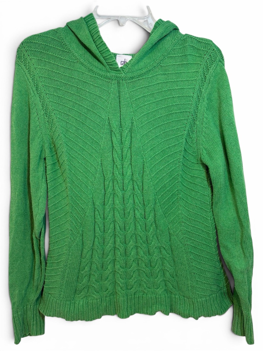 CAbi Green Cable-Knit Hooded Sweater Women’s Size Small